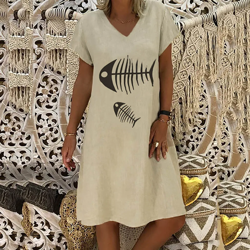 

Plus Size Pregnant Women Clothes Summer Short Sleeve Fish Bone Pregnancy Dress Casual Ladies Polyester Maternity Dresses V-neck