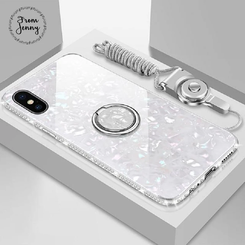 Чехол для iphone X XR XS Max палец кольцо Kickstand чехлы 8 7 Plus 6 6s Bling Conch Shell закаленное