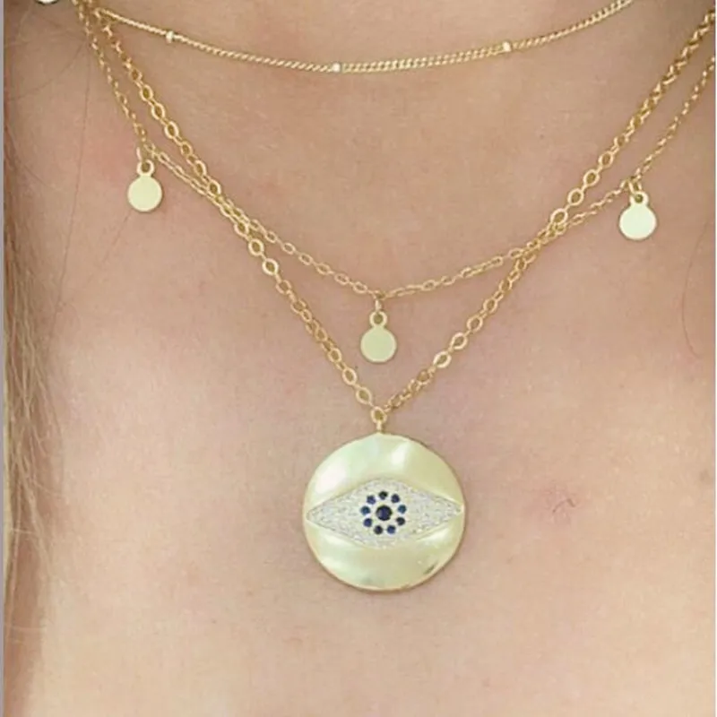 Недорогое гравированное мини-ожерелье с кулоном турецким глазом и широкими
