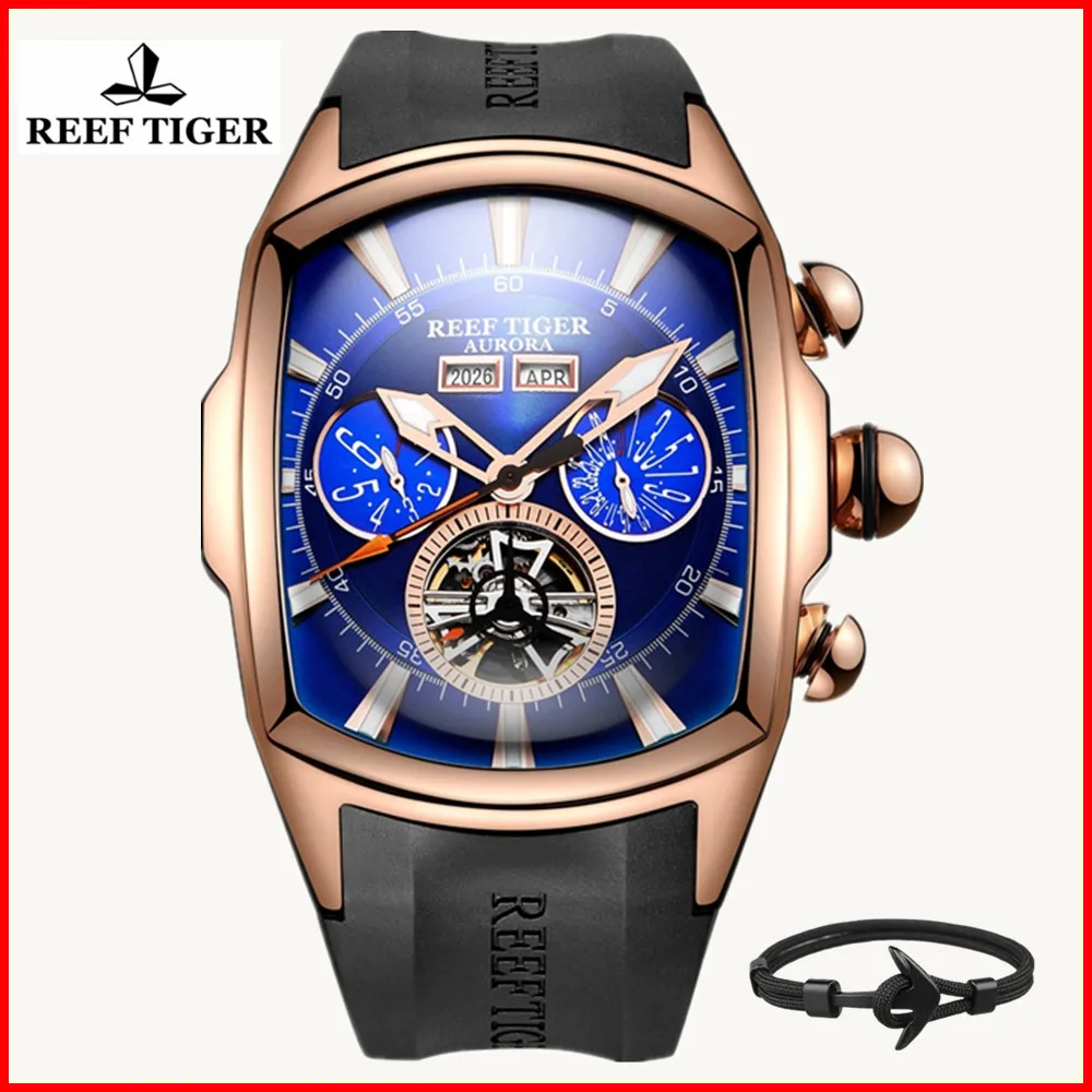 Мужские спортивные часы с большим циферблатом Reef Tiger аналоговый дисплей розовое