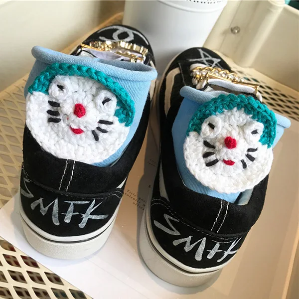 blue UNIKIWI.Women's Lovely Handmade Crochet Cartoon Frog Socks.Casual Ladies Girl's Cartoon Animals Candy Colors Short Socks Sox - Цвет: blue