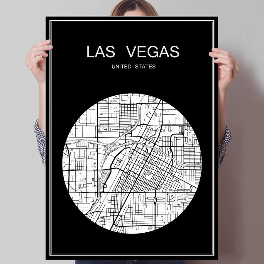 Абстрактный карта городов мира печати плакатов Лас-Вегас США печать на Бумага