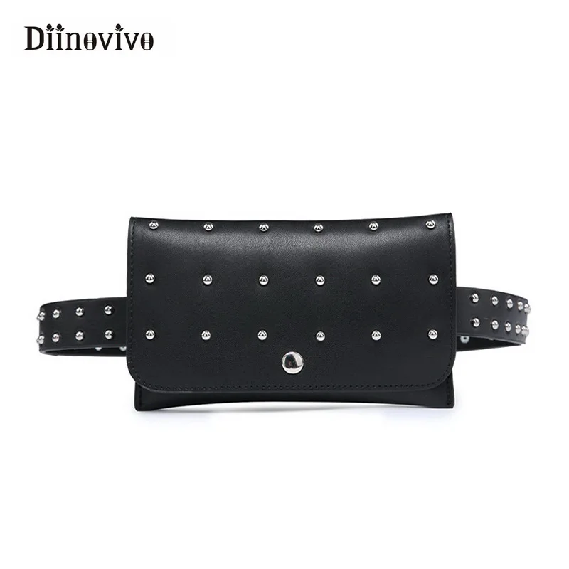 DIINOVIVO, модная сумка на пояс с заклепками, женская кожаная сумка, мотоциклетная поясная сумка, унисекс, сумки для мобильного телефона, WHDV0440