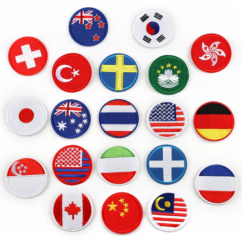 

Countries Flags Full Embroidered Patches for Clothes Iron on Clothing US Germany Italy France Appliques Stripes Badge Sticker