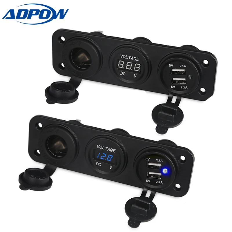

DC 12V USB Socket Splitter Motor Car DC Digital Voltmeter 3 Hole Panel Power Socket/Dual USB Car Electronics Cigarette Lighter