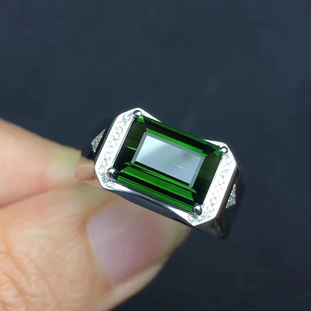 Мужское кольцо 18 К натуральный и зеленый турмалин Бесплатная доставка 11*8 мм