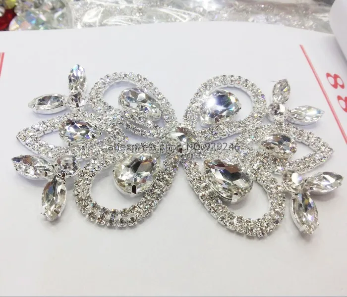 

2pc gorgeous flower butterfly gold applique trims AB crystal rhinestone applique for bridal hair accessory fashion garment stone