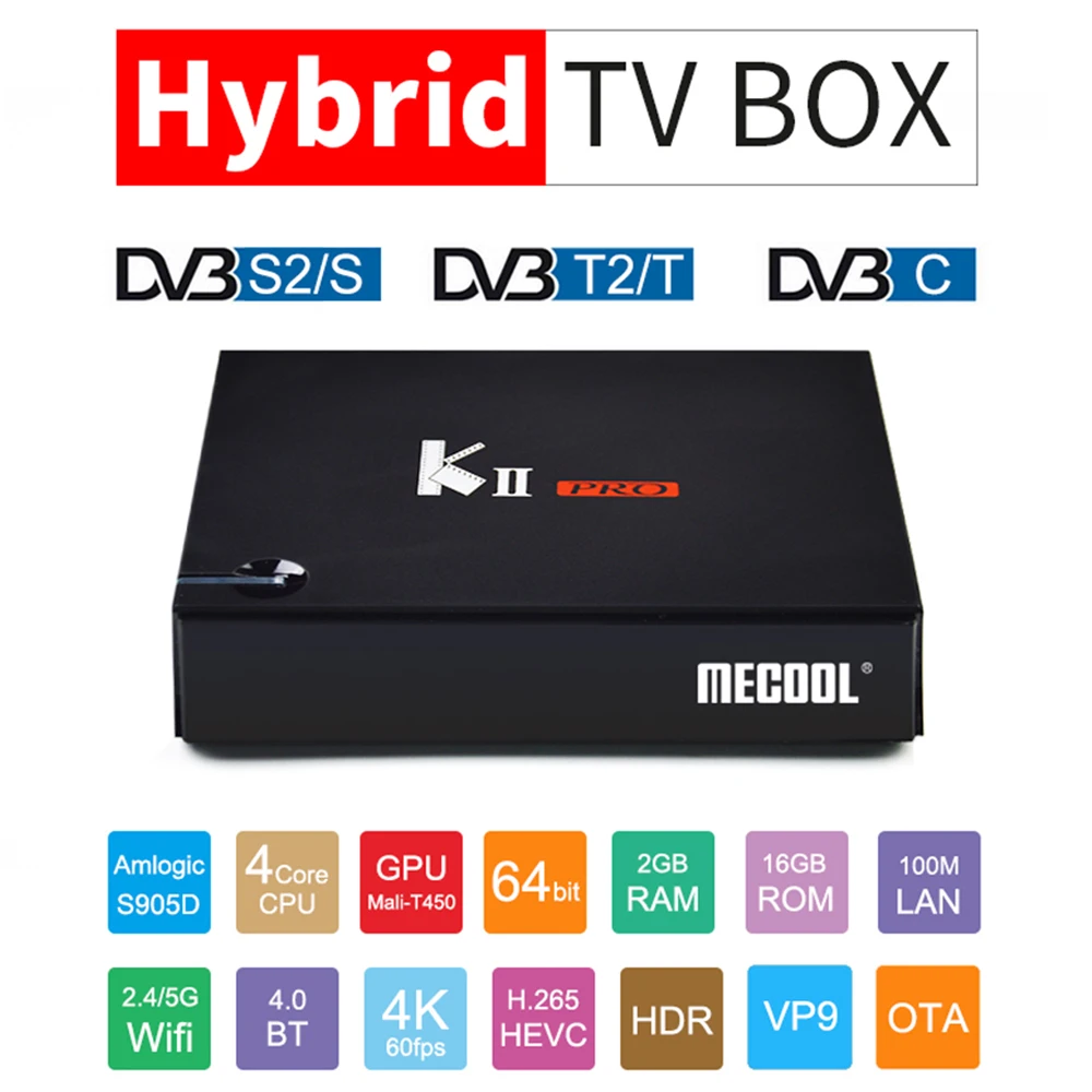 Mecool KII DVB-S2 DVB-T tv Box Android tv Box 4 K Smart tv set top box Android 7 Amlogic S905D tv Box Мультимедийный проигрыватель с IPTV Dual Wifi