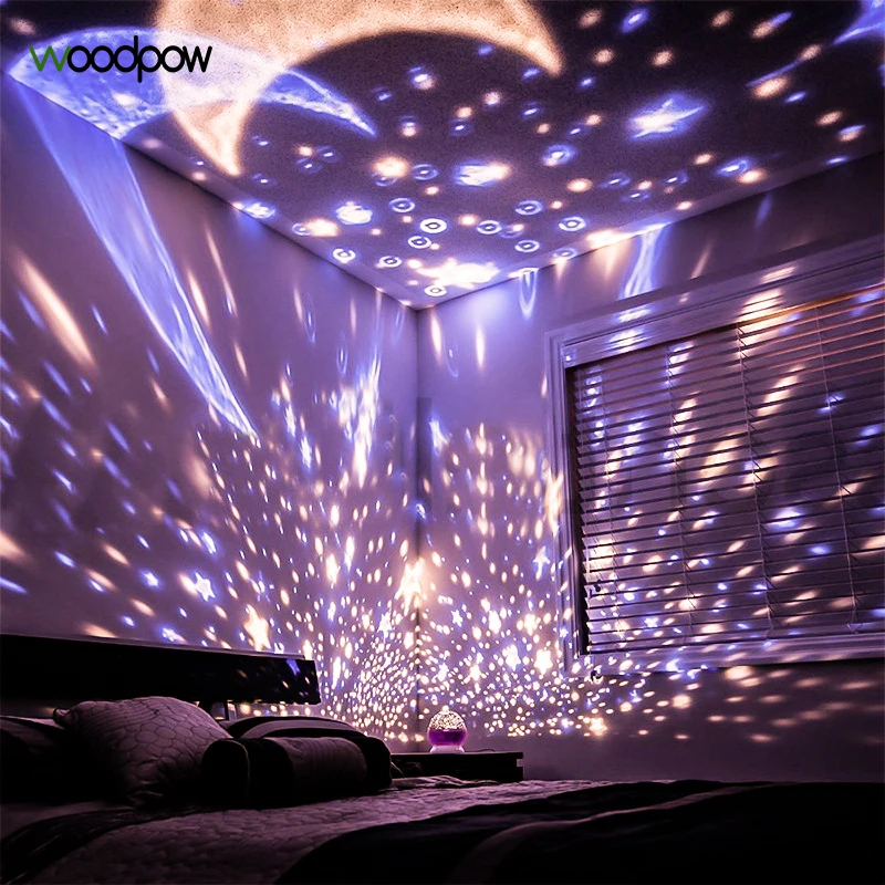 Woodpow Авто вращение звезды Звездное небо светодиодный ночник Звездная Луна