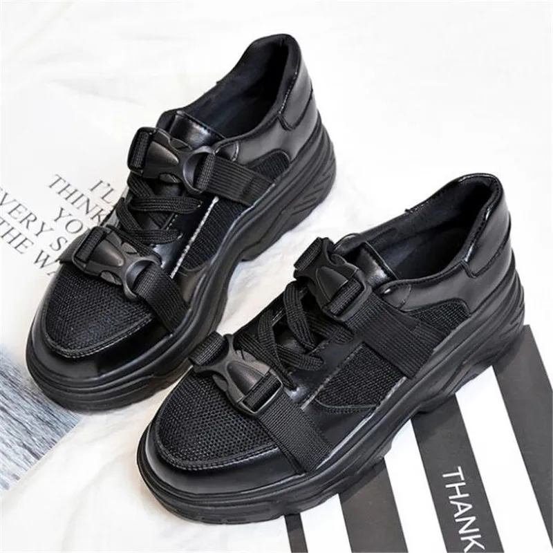 Женские кроссовки на платформе DIWEINI черные или белые из натуральной кожи с