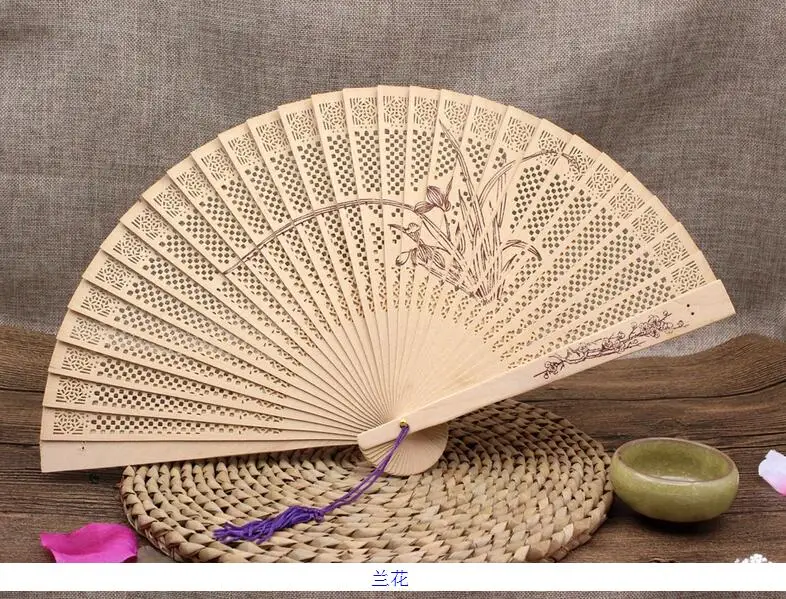 10 шт. сандалового дерева вентилятор ладан полые деревянные веер китайский стиль