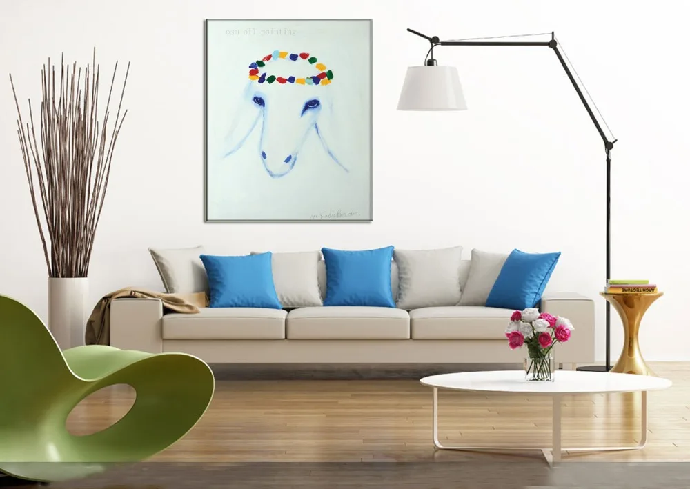 

Top Skill 100% Hand Painted Reproductions Sheep Head Oil Painting Animal Wall Artwork on Canvas for Home and Hotel Decorative