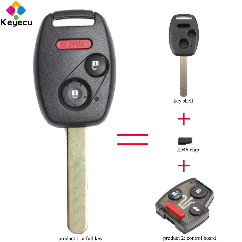 KEYECU Remote Control Car Key With 2 1 3 Buttons ID46 Chip 313.8MHz - FOB for Honda Pilot 2005 2006 2007 2008 FCC ID: CWTWB1U545 |