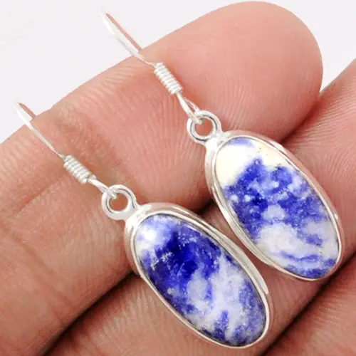 

Genuine Sodolite Earrings 100% 925 Sterling Silver 36mm AE0010