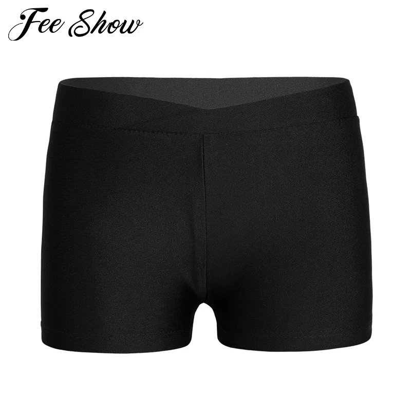 Kids Girls V-front Waistband Shorts Bottoms for Sports Gymnastic Workout Summer Dancewear Boy-cut Children's Shorts