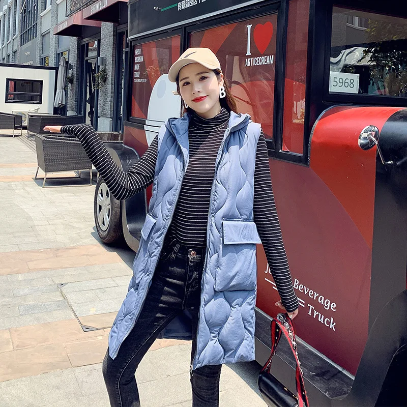 New fashion thicken warm cotton down vest women single button loose version long sleeveless coat women winter veste femme