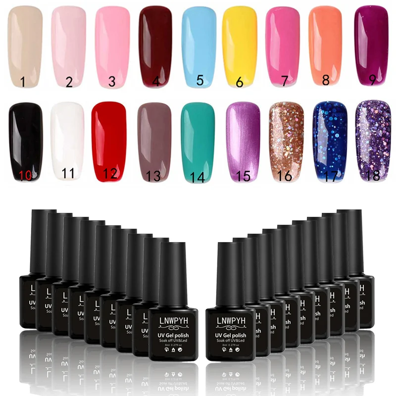 Гель лак для ногтей Набор маникюра 18 видов цветов 8 мл Полупостоянный УФ дизайн