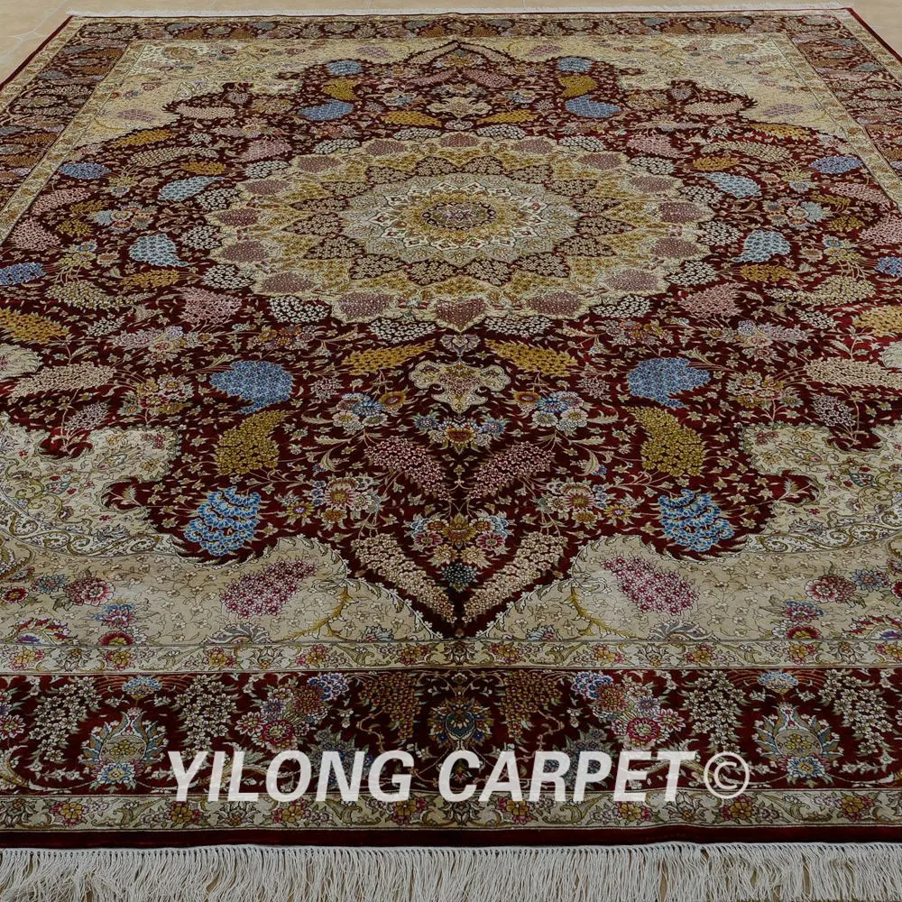 Koop Yilong 9.5 'x12. 8' Perzisch Tapijt Grote Antieke Rode Hereke Handgeknoopte Zijden Tapijt (1910)