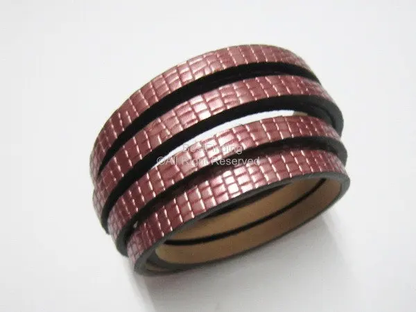 

5x2mm Stereo Pink python leather cord 5mm Flat leather cord