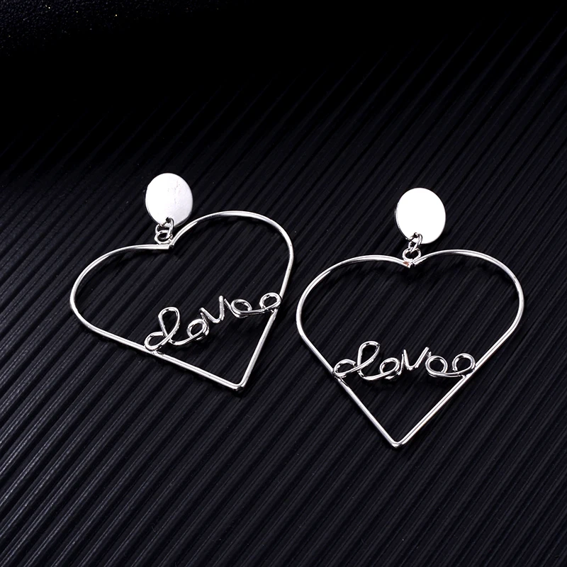 SUKI корейские модные серьги золотого цвета с большими полыми сердечками для