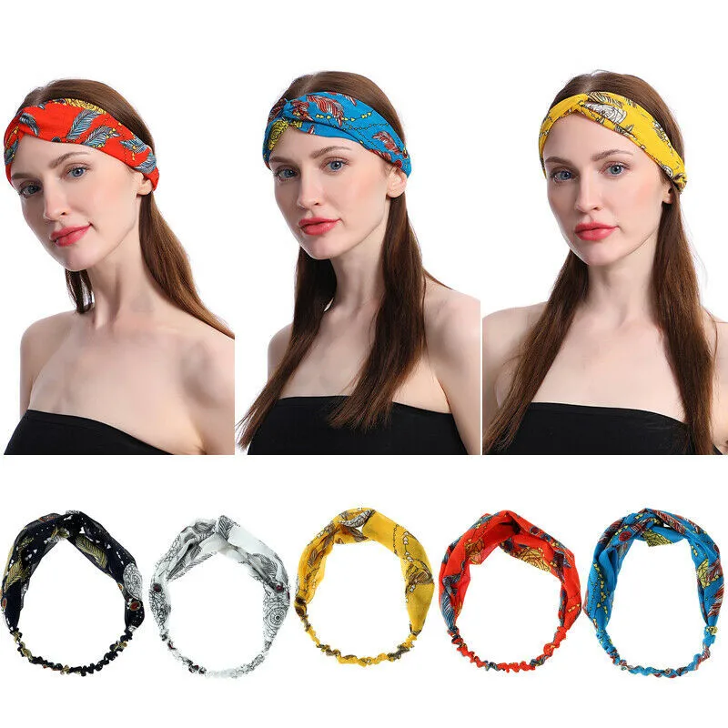 

Women Stylish Floral Print Yoga Headband Vintage Retro Stretch Headwear Hairbands High Elastic Hair Band Strench Turban Headwrap