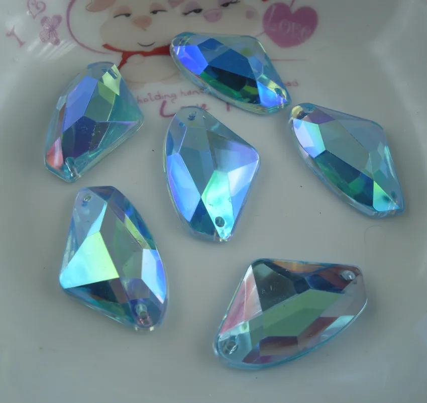 Дно 2 отверстия акриловый кристалл формы топор 17x27 мм граненый кислотно-Голубой AB