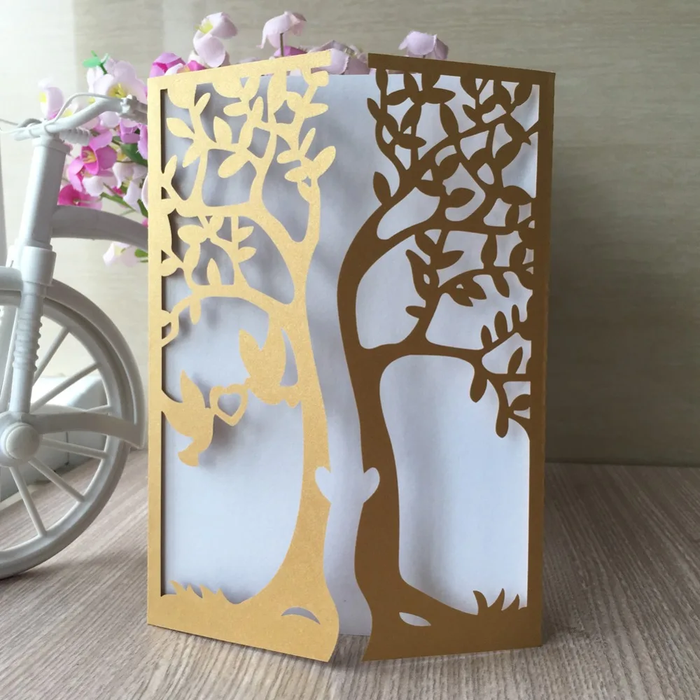 

35pcs Chic Tree Design greeting cards laser cut wedding invitation card wedding greeting cards wholesale wedding invitations