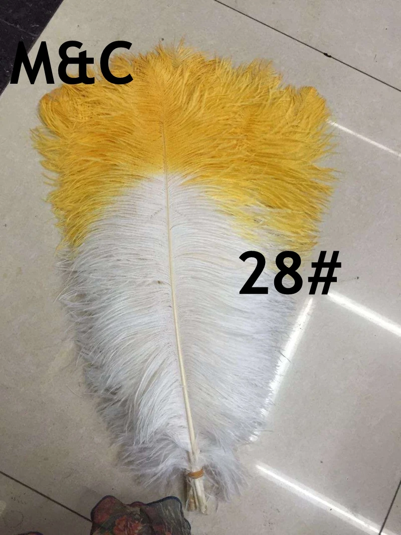 

Free shipping 50pcs two color Dyed ostrich feathers Gold yellow tipped white ostrich wedding centerpieces 50-75cm 20-30inch