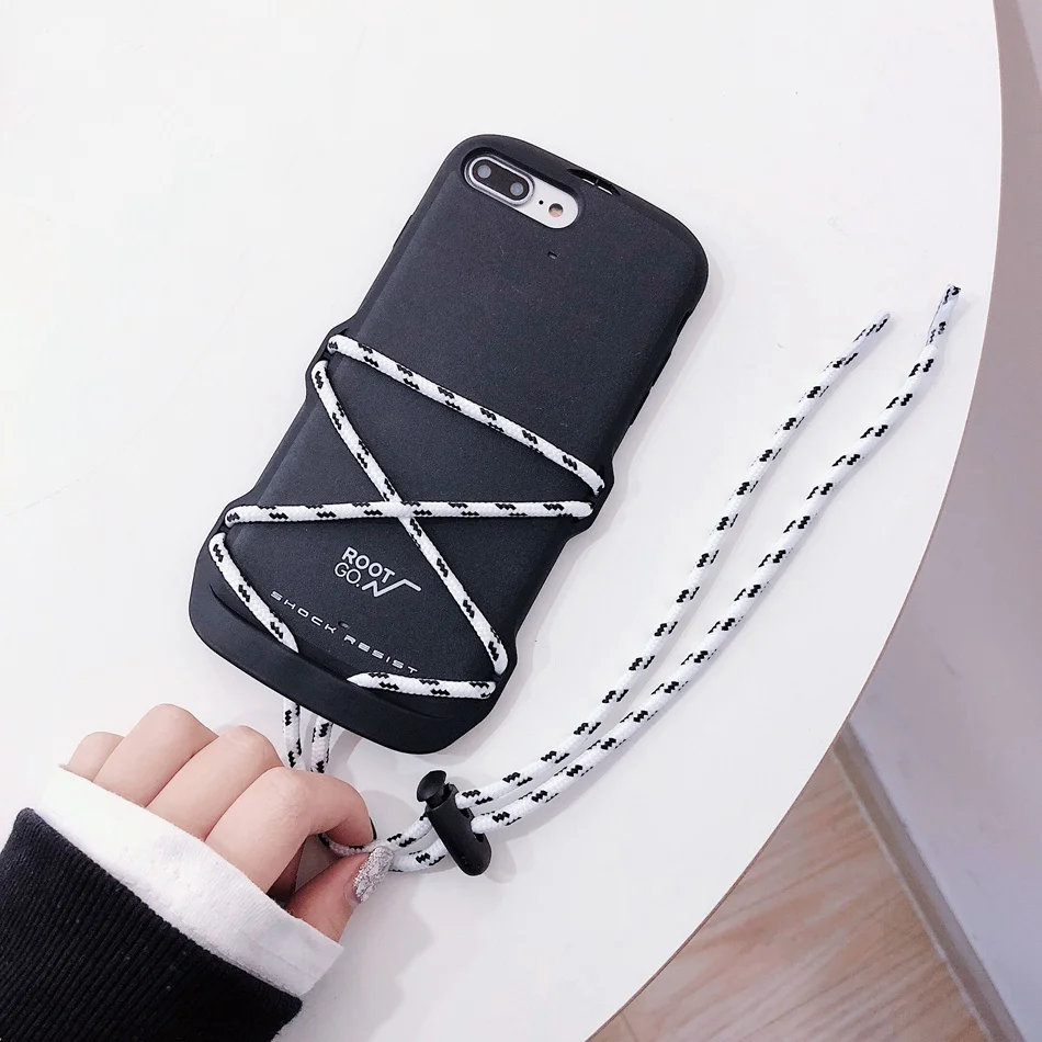 Fashion Lanyard Matte Phone Case For iPhone 7 Plus 6s 8 X XR XS MAX Simple Solid Color Soft TPU Multifunctional Back Cover |
