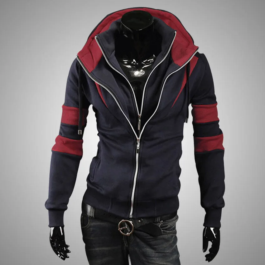 Толстовки мужчин 2016 мода новый бренд двойная молния костюм мужчины лоскутная