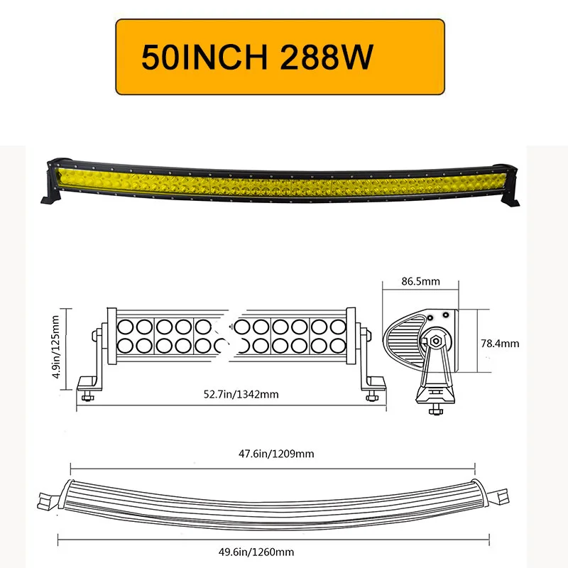 288W no wiring Auxtings 21 32 42 50 52 дюймов изогнутый светодиодный свет бар 120 Вт 180 Вт 240 Вт 300 Вт янтарный свет вождения внедорожник Грузовик 4x4 SUV ATV 12 24 V - Цвет: 288W no wiring