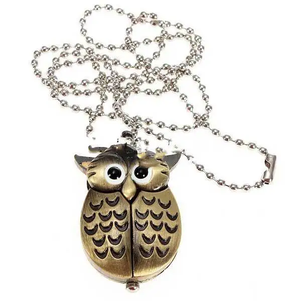 Decathlete Vintage Bronze Owl Pendent Quartz Pocket Watch Chain Necklace | Лампы и освещение