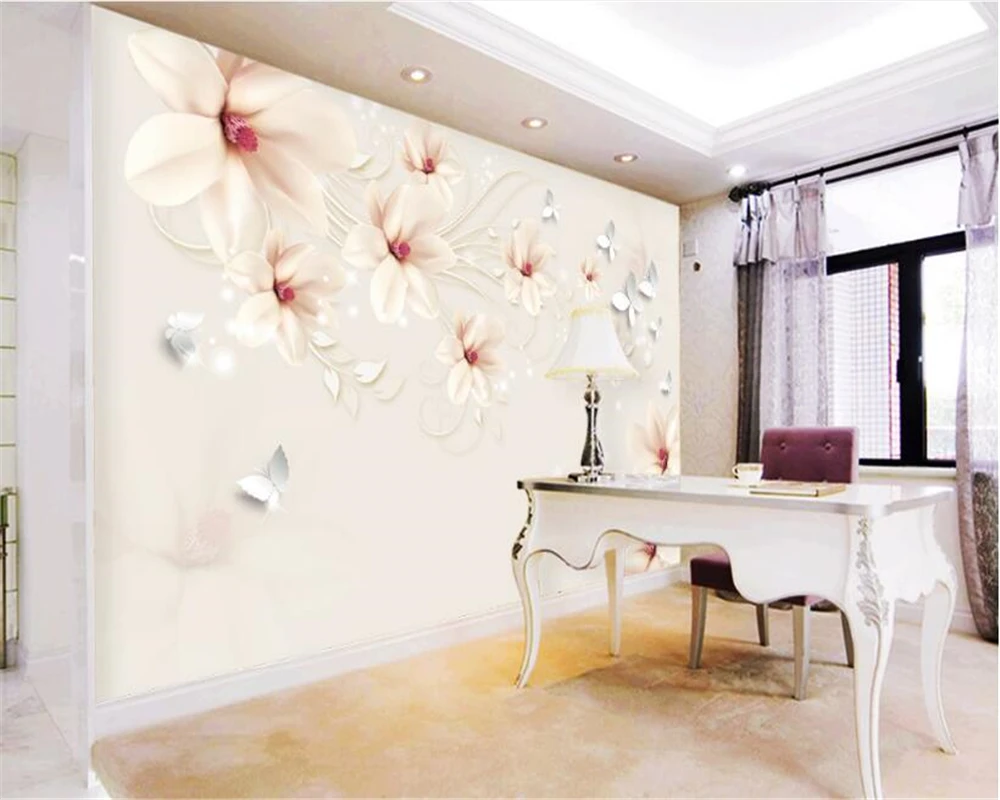 

beibehang papel de parede Magnolia stereoscopic butterfly 3d stereoscopic TV backdrop for any dream wallpaper of any size