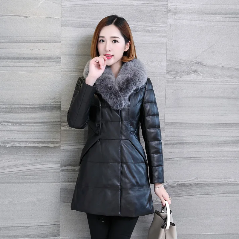 Женская замшевая куртка из натуральной овечьей кожи с воротником лисьего меха|coat