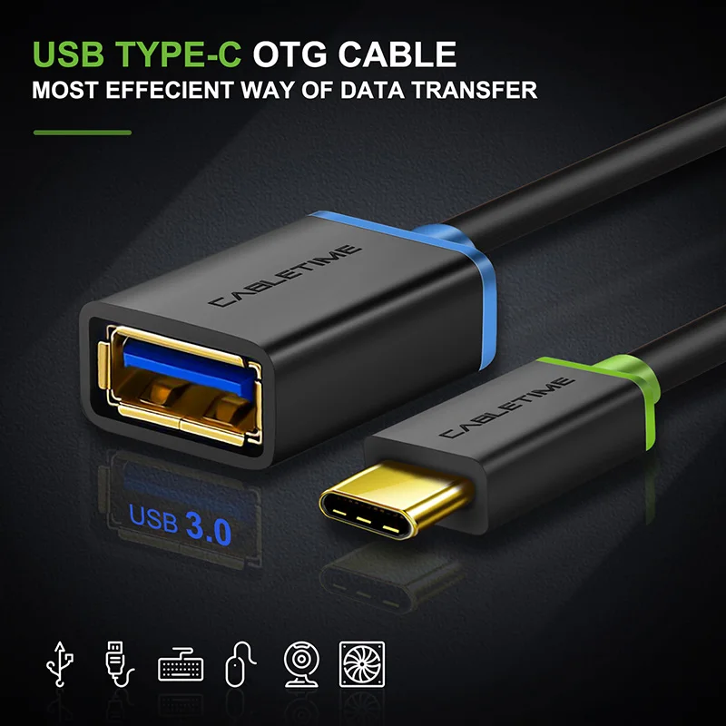 Кабель Cabletime USB C OTG переходник Type 3 1 на 0 быстрая зарядка/передача данных для камеры