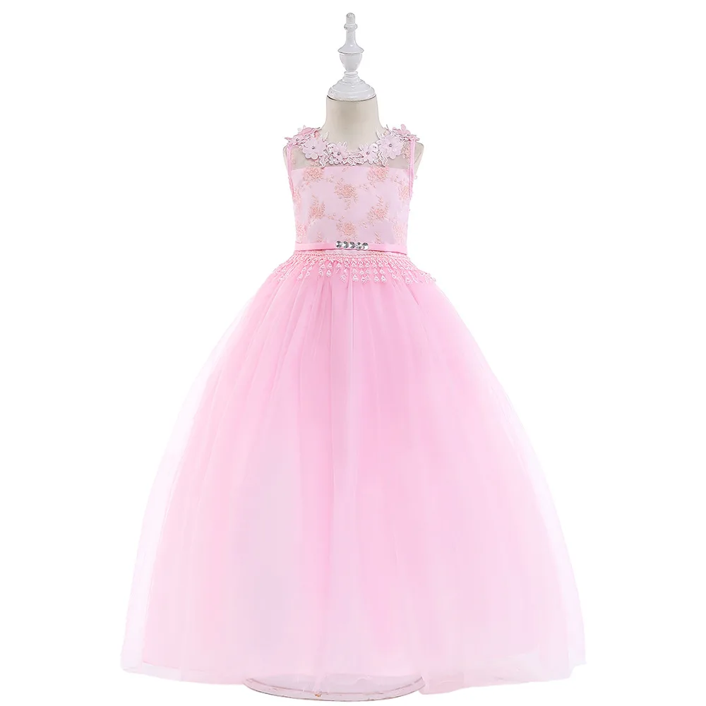 Children Pageant Elegant Dress for Girl Embroidery Flower Princess Wedding Party Dresses Long Bow Rhinestone Belt Communion | Детская