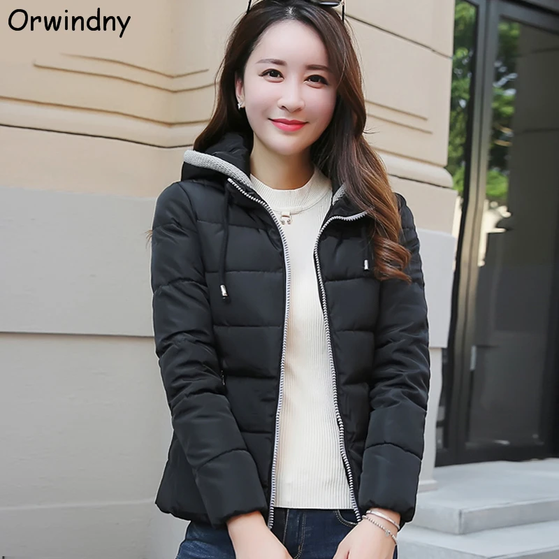 Orwindny/женские короткие парки; зимняя куртка; пальто; Новинка года; модная Осенняя однотонная Теплая стеганая куртка с капюшоном для девочек