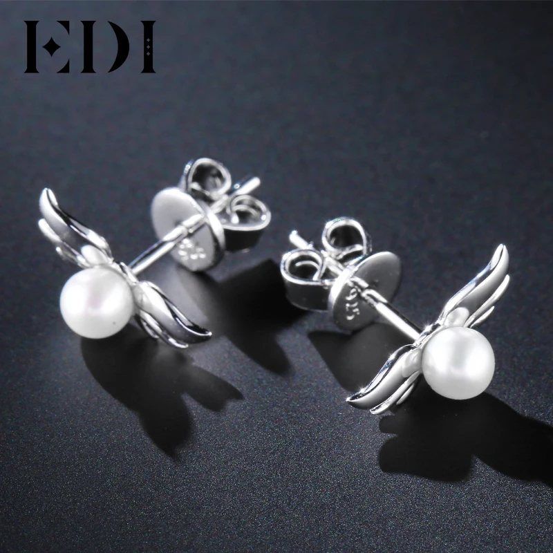 EDI 925 Стерлинговое Серебро 4 мм натуральный пресноводный жемчуг Крылья ангела
