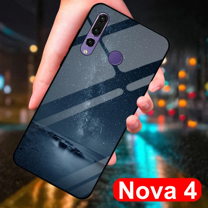 Для Huawei Nova 4 Чехол звездное небо закаленное стекло + TPU Край тонкий жесткий чехол