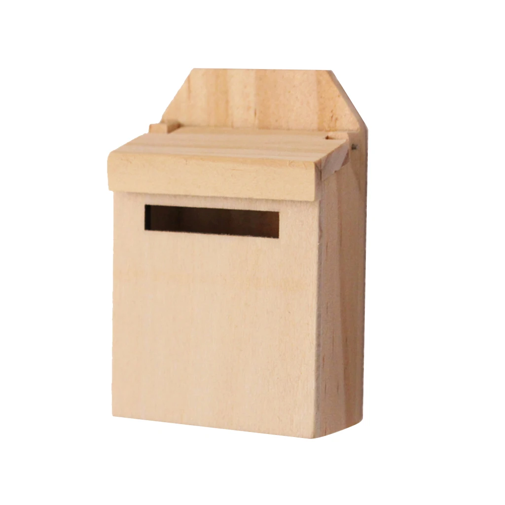 

1/12 Dollhouse Miniature Natural Wooden Mailbox With Decal Fairy Garden Accs