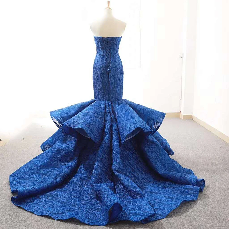 J66614 jancember blue mermaid evening dresses 2019 strapless lace up tiered floor length with train evening gown вечернее платье