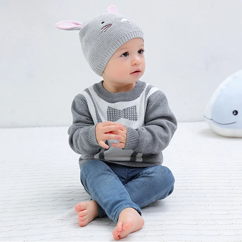 Детская вязаная шапочка с милым кроликом для мальчиков девочек рисунком из