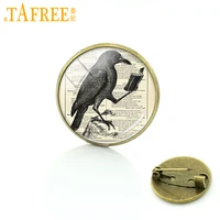 tafree vintage glass cabochon raven crow brooch pins antique owl birds badge jewelry butterfly brooches gifts for men c655