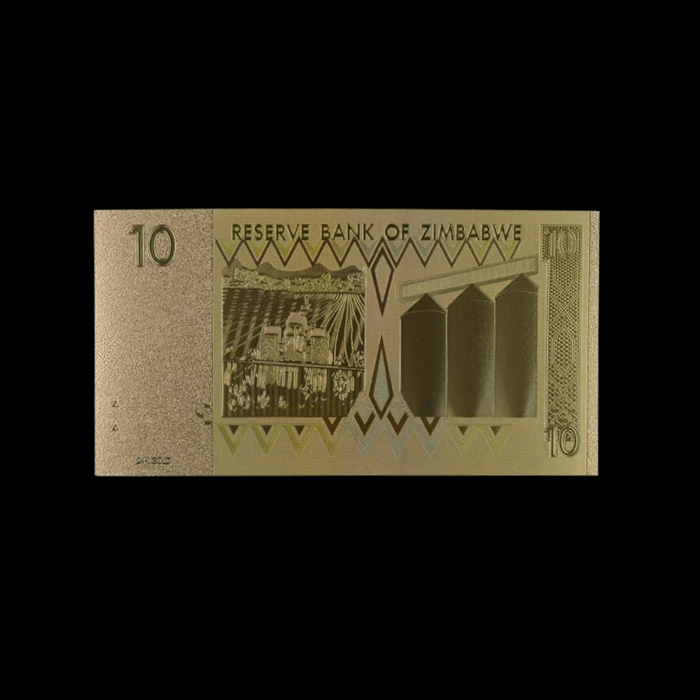 10pcs 24k Gold Banknote Zimbabwe 10 Dollar Bills with 1 Certificate Fake Money for Pub Club Home Decor | Дом и сад