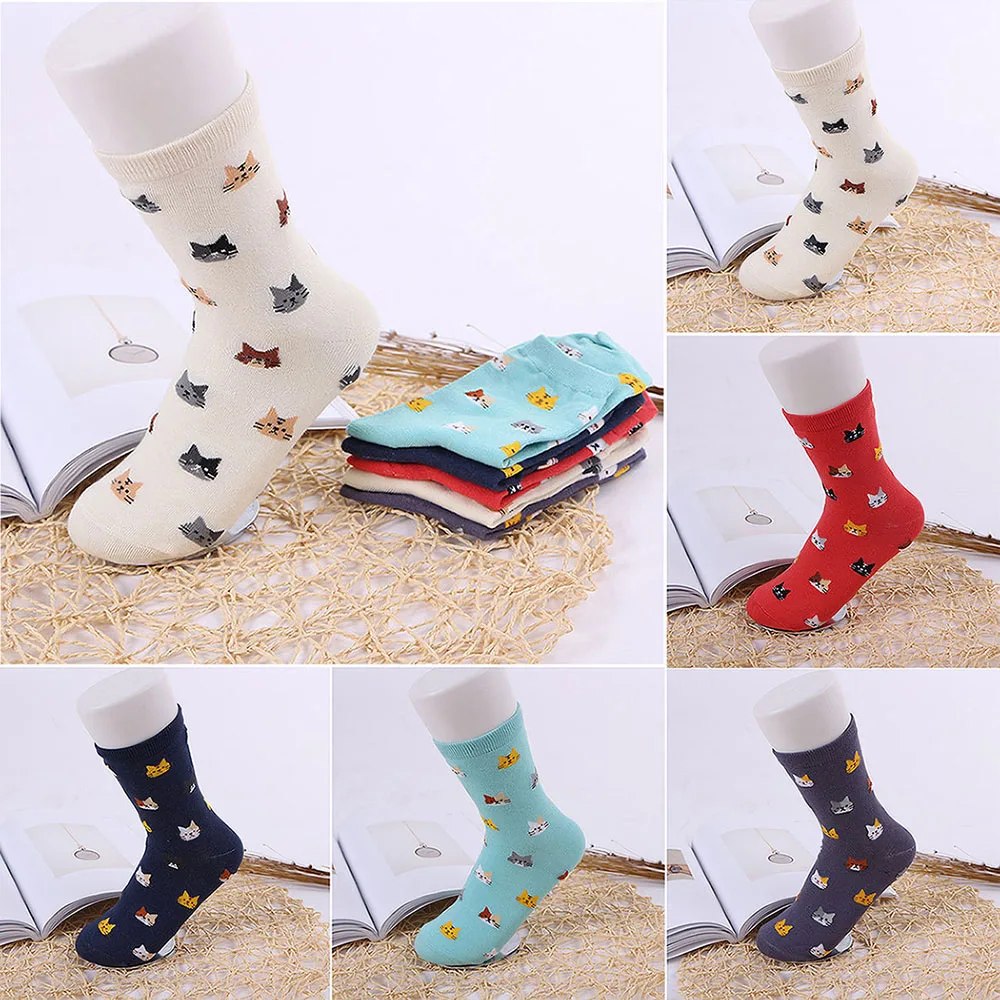 Корейская мода эластичные жаккардовые милые носки с кошачьим лицом женские