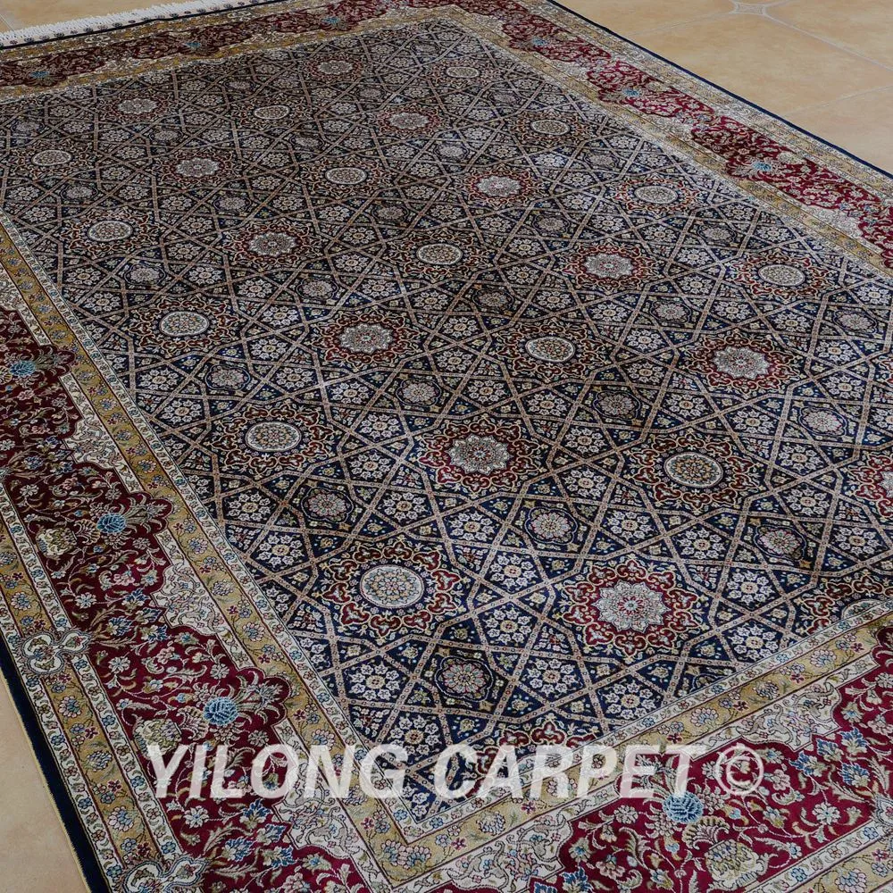 Yilong 6 56 'x 9 84' Hereke шелковый ковер темно зеленый Элегантный турецкий Шелковый с