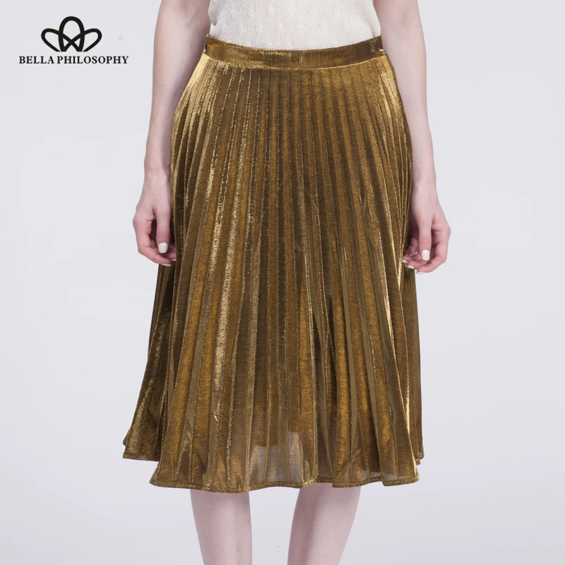 Женская плиссированная юбка золотого серебристого фиолетового синего зеленого