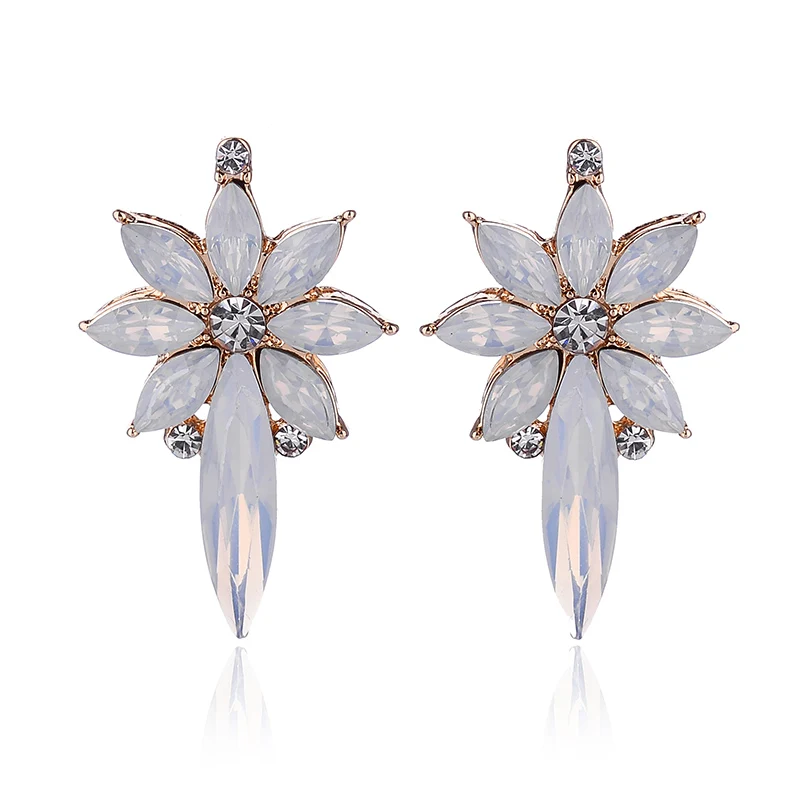 opal white Цветные серьги для пирсинга с цветком из кристаллов, золотые металлические Симпатичные серьги-гвоздики, женские вечерние ювелирные изделия, подарок на день рождения для девочки - Окраска металла: opal white