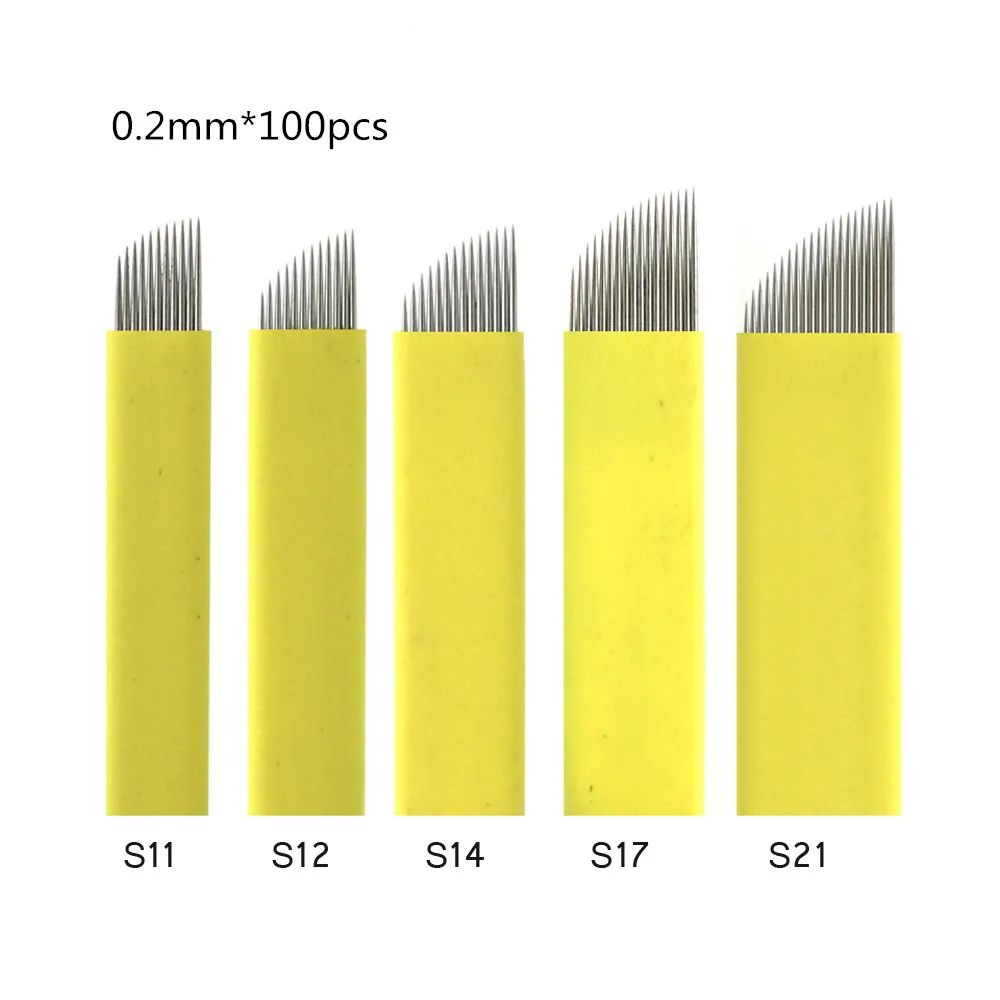 

0.2mm Yellow Slope 12 14 17 21pin 3D Eyebrow Microblading Permanent Makeup Manual Pen Needle Blades Tattoo Needles Factory Sale