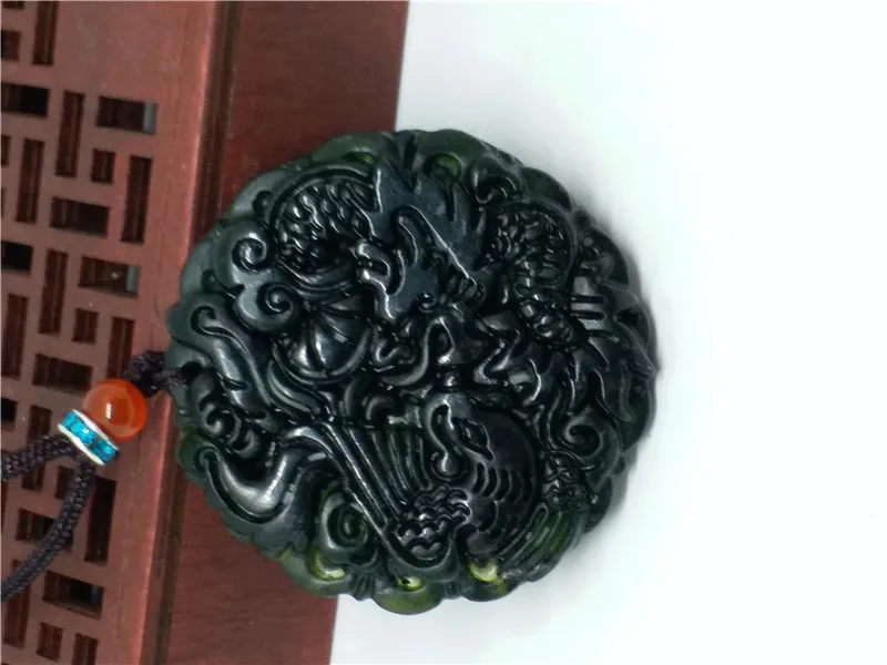 Natural Chinese Black Green Jadeite Jade Dragon Pendant Necklace Jewelry Gift Gemstone|gemstone pendant necklace|gemstone necklacegemstones natural